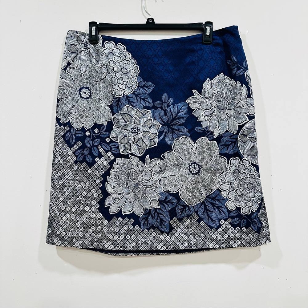 Talbots Navy and White Floral Pencil Skirt